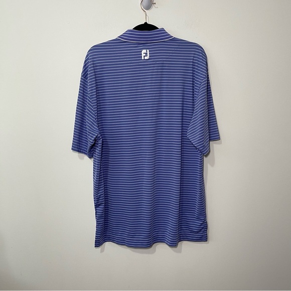 FJ footjoy Men's blue nautical stripes gold short sleeve light weight polo in L - Picture 5 of 6